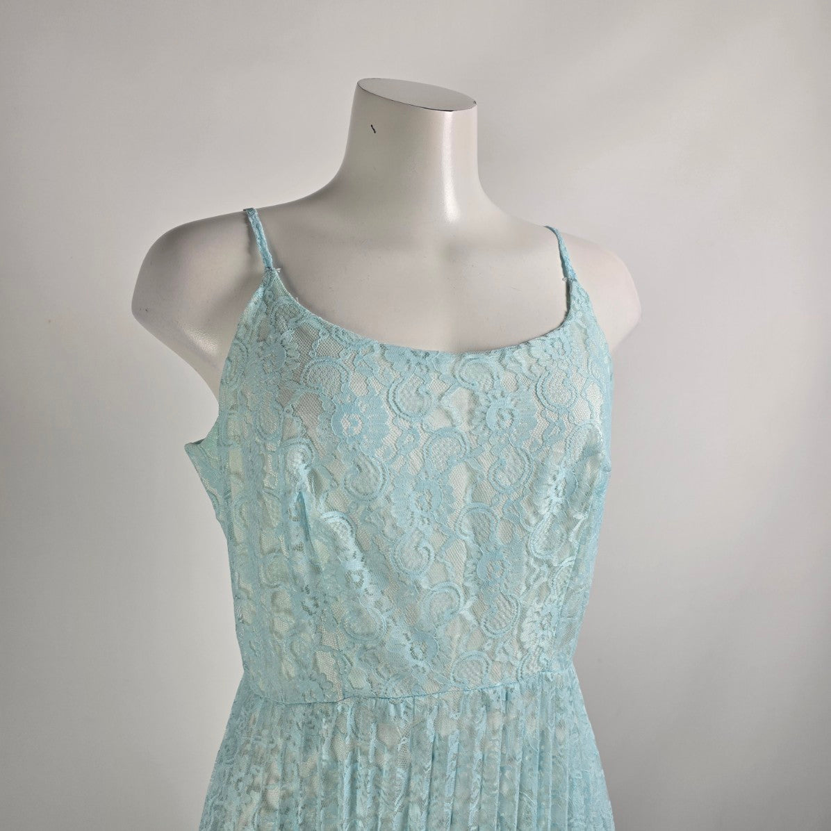 Vintage Blue Lace Pleated Maxi Dress & Cropped Lace Jacket Size M
