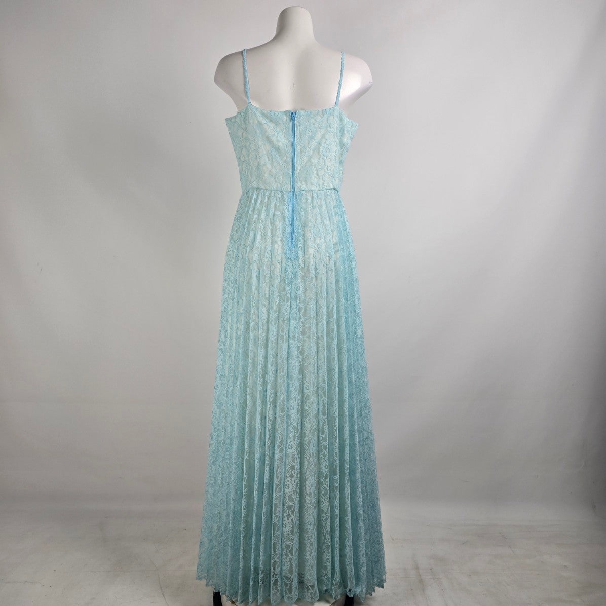 Vintage Blue Lace Pleated Maxi Dress & Cropped Lace Jacket Size M