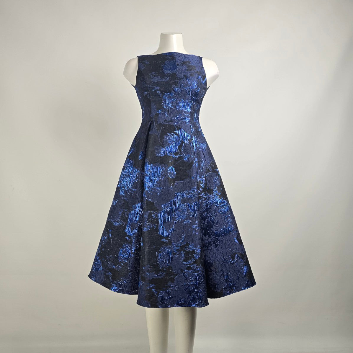 Aidan Mattox Black Navy Blue Metallic Fit & Flare Dress Size 0