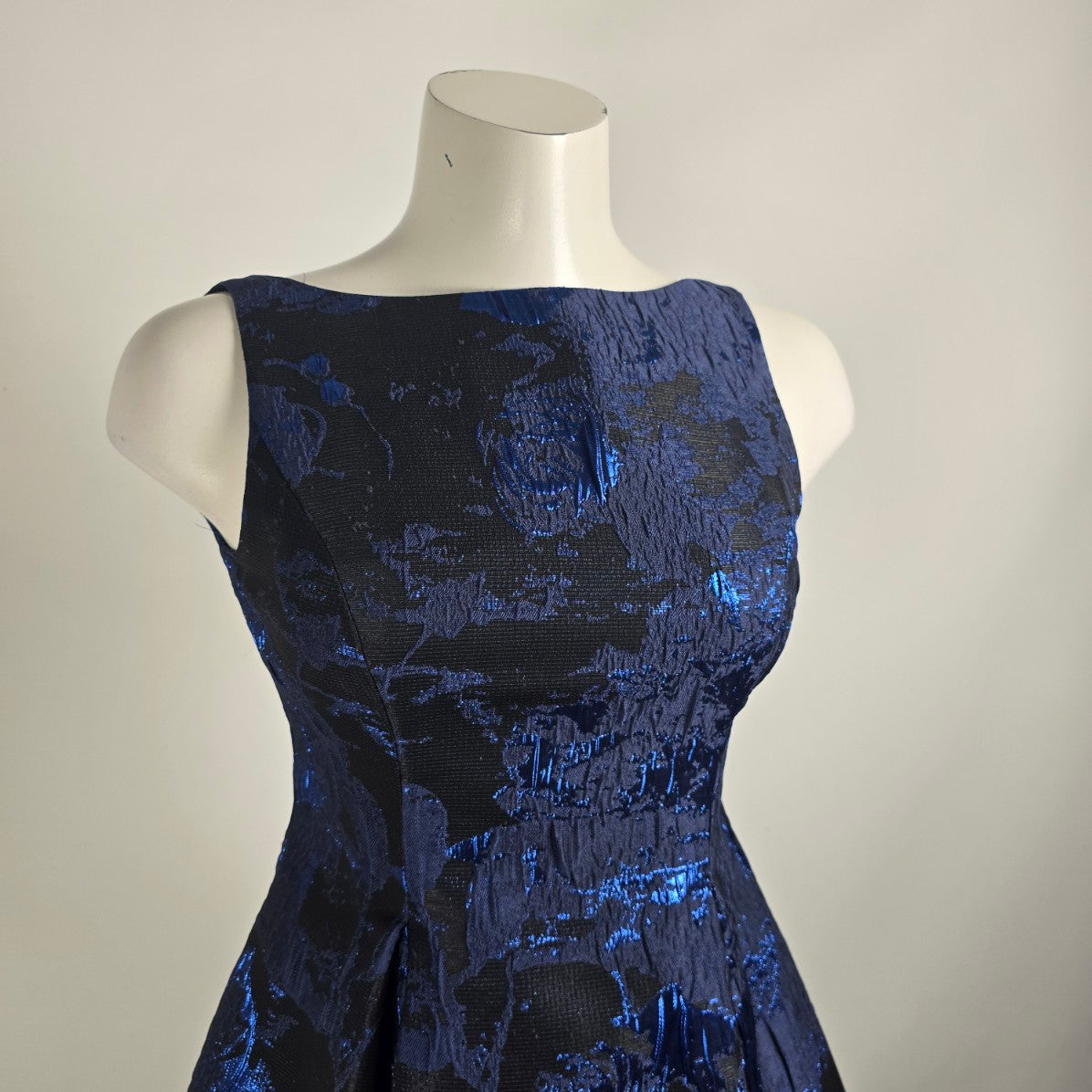 Aidan Mattox Black Navy Blue Metallic Fit & Flare Dress Size 0