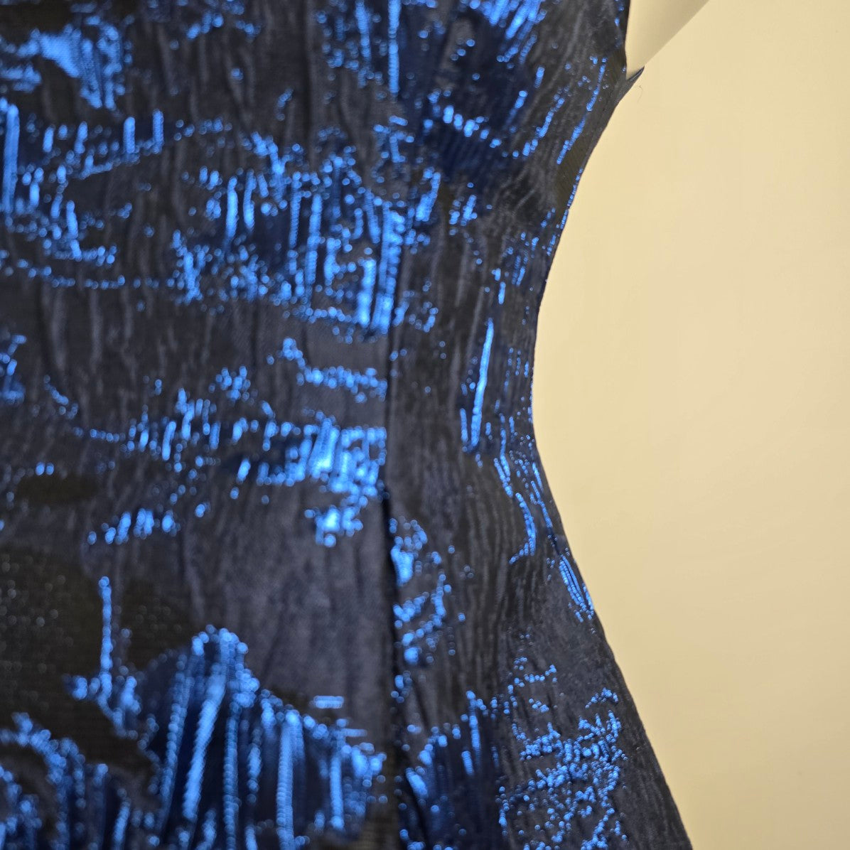 Aidan Mattox Black Navy Blue Metallic Fit & Flare Dress Size 0