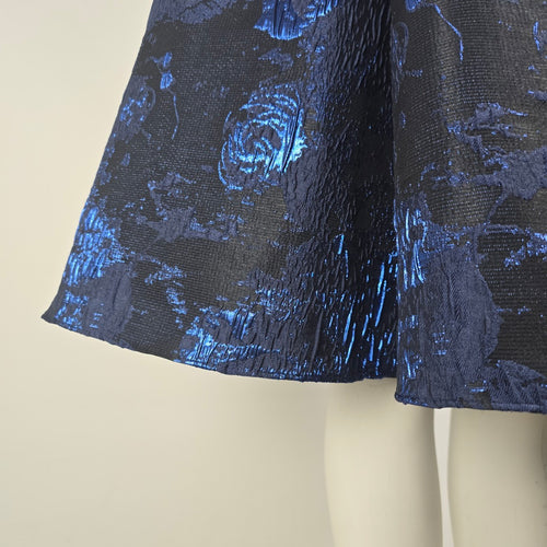 Aidan Mattox Black Navy Blue Metallic Fit & Flare Dress Size 0