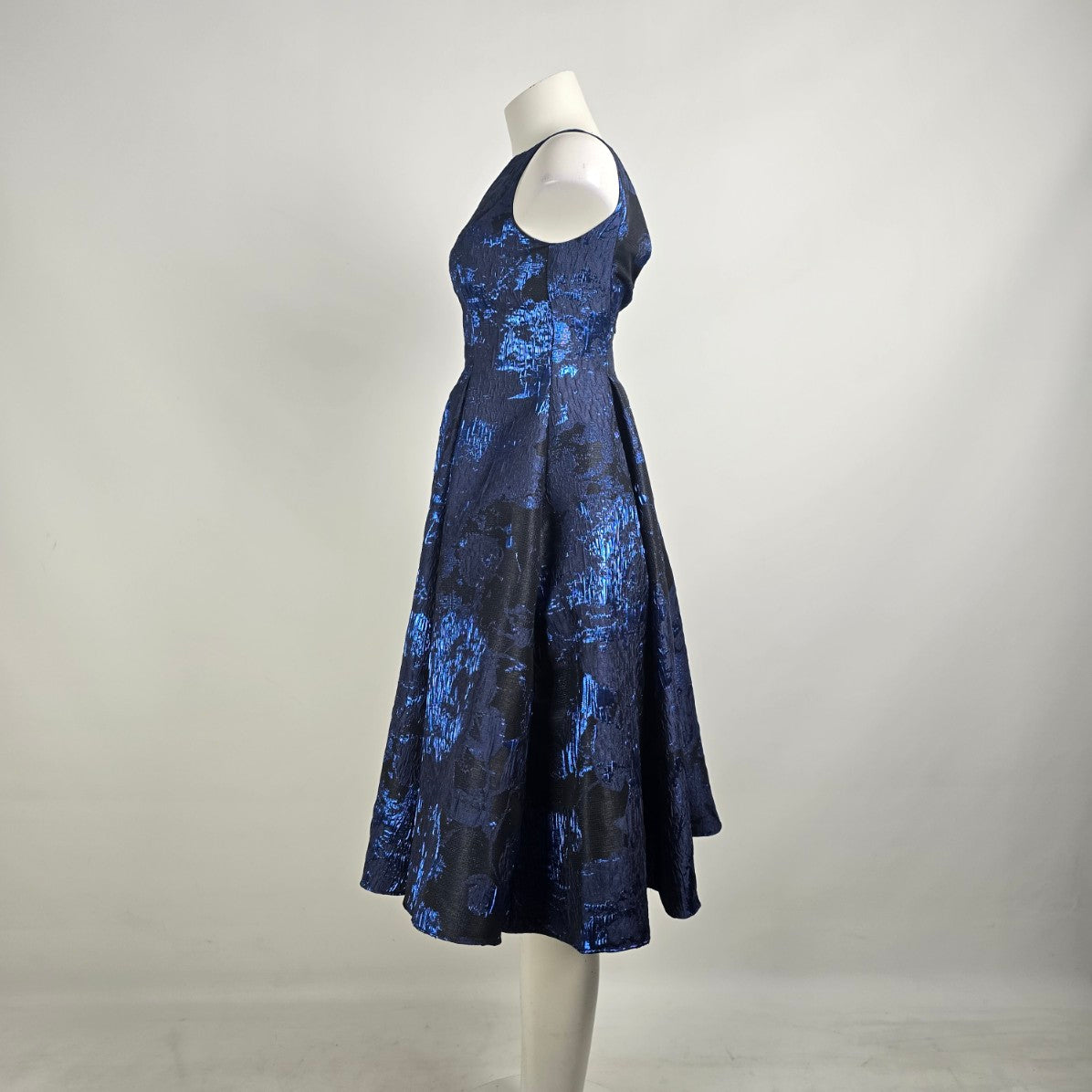 Aidan Mattox Black Navy Blue Metallic Fit & Flare Dress Size 0