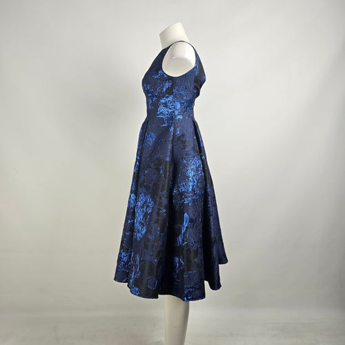 Aidan Mattox Black Navy Blue Metallic Fit & Flare Dress Size 0