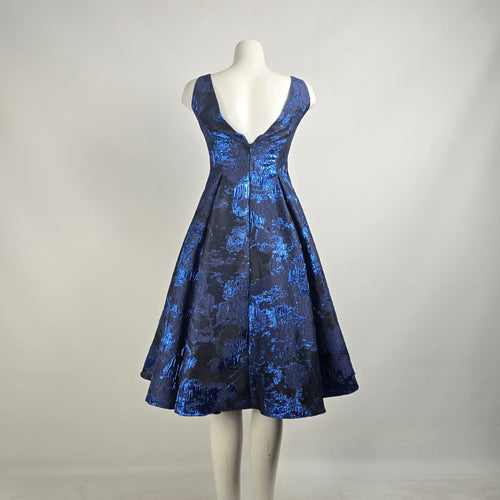 Aidan Mattox Black Navy Blue Metallic Fit & Flare Dress Size 0