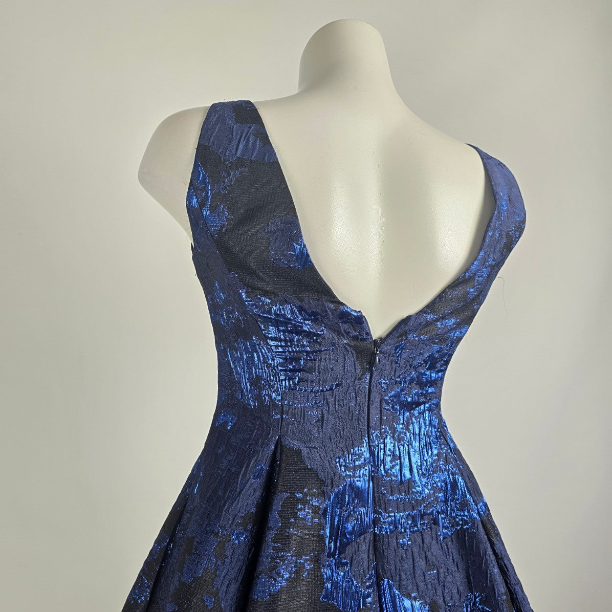 Aidan Mattox Black Navy Blue Metallic Fit & Flare Dress Size 0