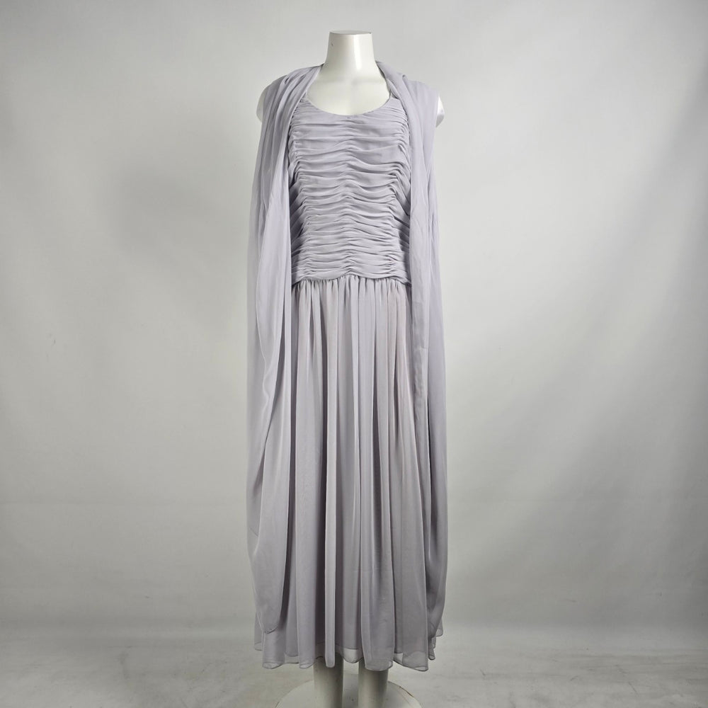 Vintage Gorgon Dress Grey Chiffon Ruched Boddice Midi Dress Size S/M