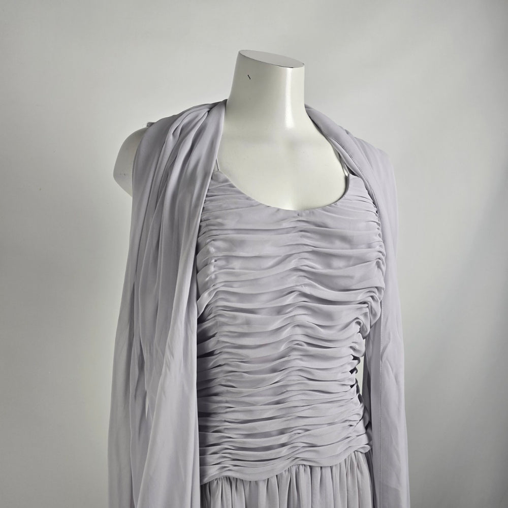 Vintage Gorgon Dress Grey Chiffon Ruched Boddice Midi Dress Size S/M