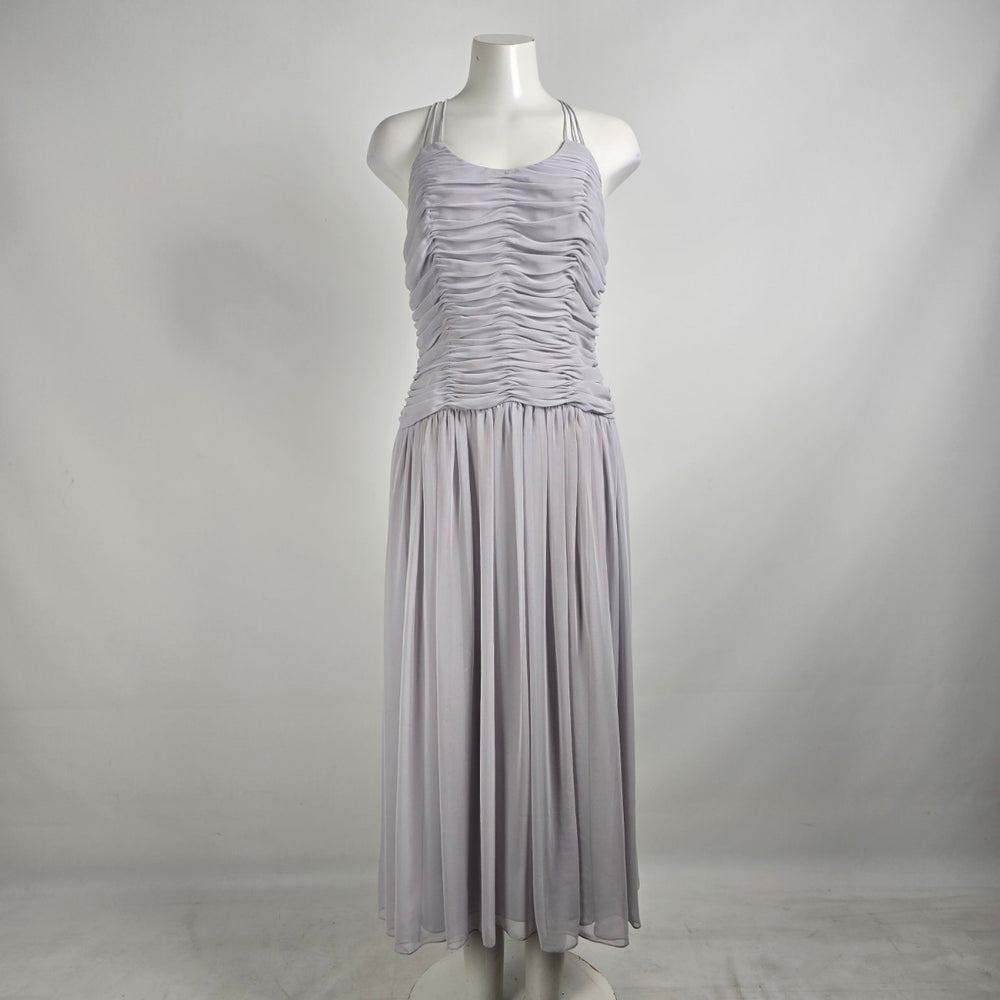 Vintage Gorgon Dress Grey Chiffon Ruched Boddice Midi Dress Size S/M
