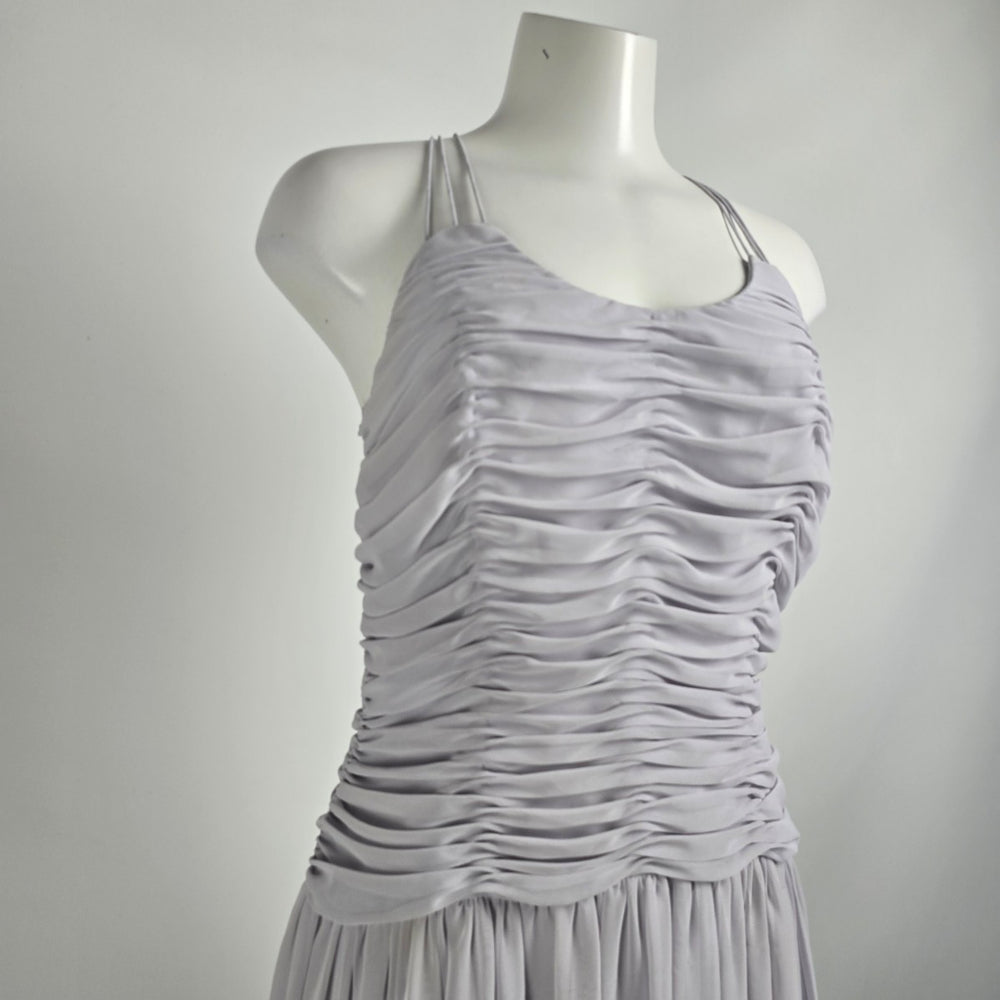 Vintage Gorgon Dress Grey Chiffon Ruched Boddice Midi Dress Size S/M