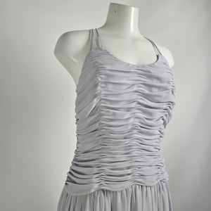 Vintage Gorgon Dress Grey Chiffon Ruched Boddice Midi Dress Size S/M