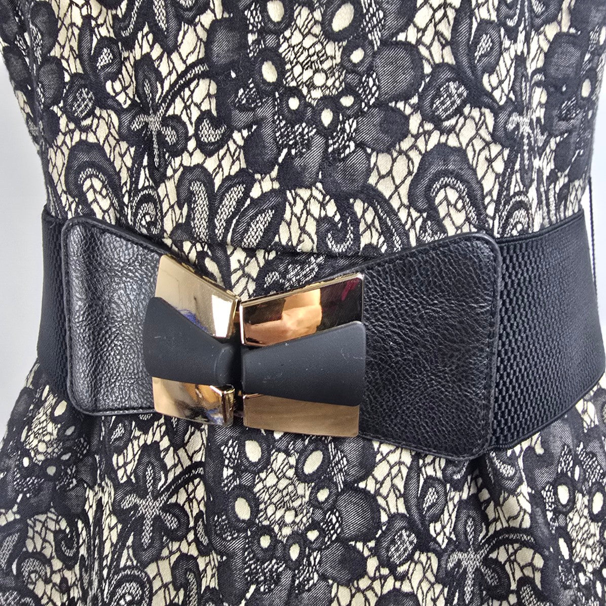 Joseph Ribkoff Black & Nude Floral Belted Fit & Flare Dress Size 10