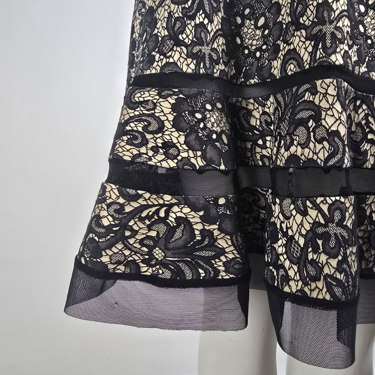 Joseph Ribkoff Black & Nude Floral Belted Fit & Flare Dress Size 10