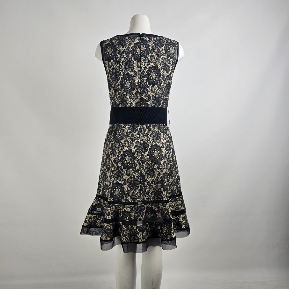 Joseph Ribkoff Black & Nude Floral Belted Fit & Flare Dress Size 10