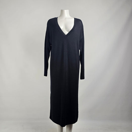 Hudson North Black Merino Wool Knit Midi Dress Size L