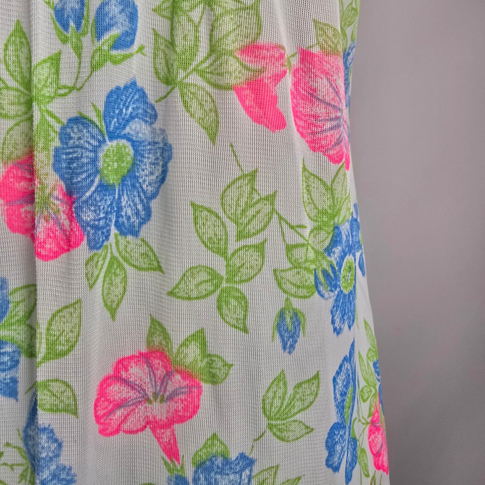 Vintage Blue Floral Lace Trim Lingerie Night Gown Slip Dress Size M