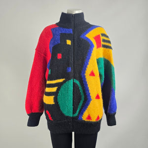Vintage I.B Sport Bright Color Block Knit Mohair Zip Up Jacket Size S/M