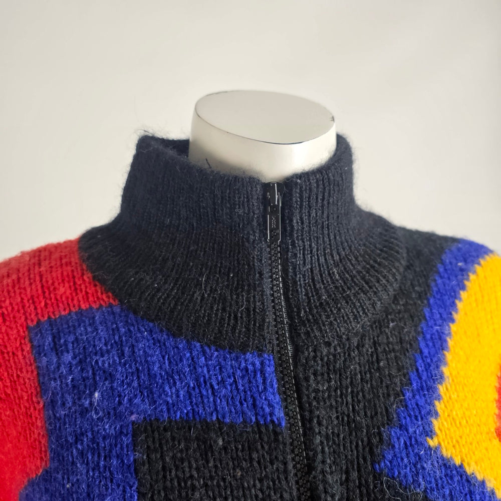 Vintage I.B Sport Bright Color Block Knit Mohair Zip Up Jacket Size S/M