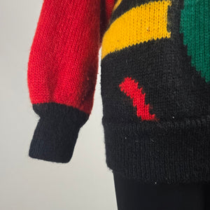 Vintage I.B Sport Bright Color Block Knit Mohair Zip Up Jacket Size S/M