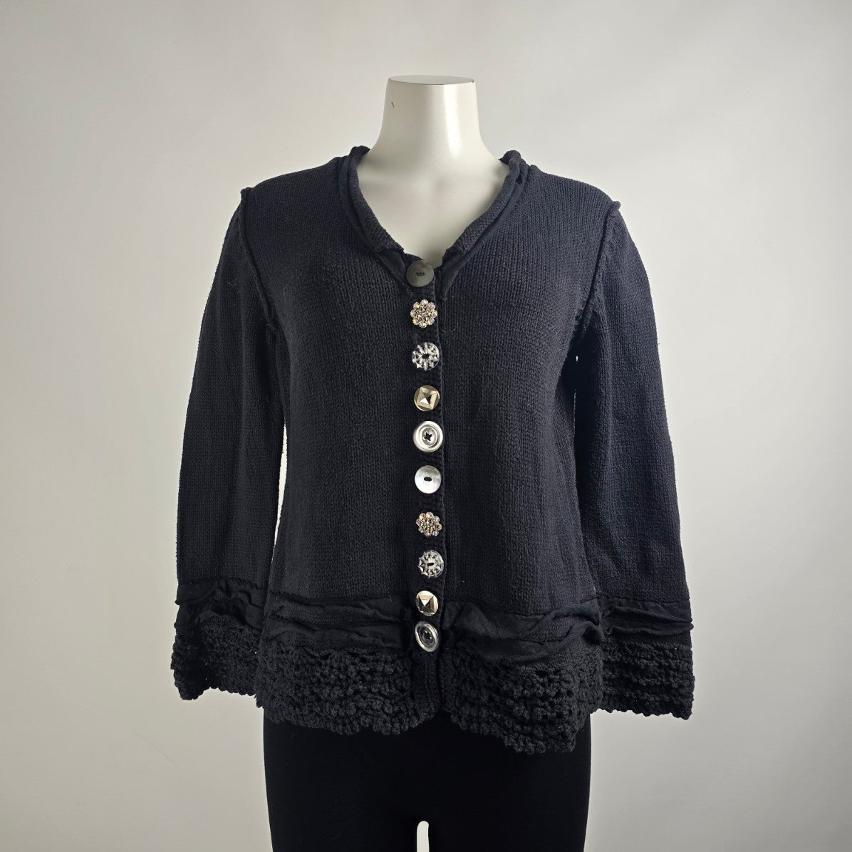 Pure Handknit Grey Button Front Cardigan Sweater Size M/L