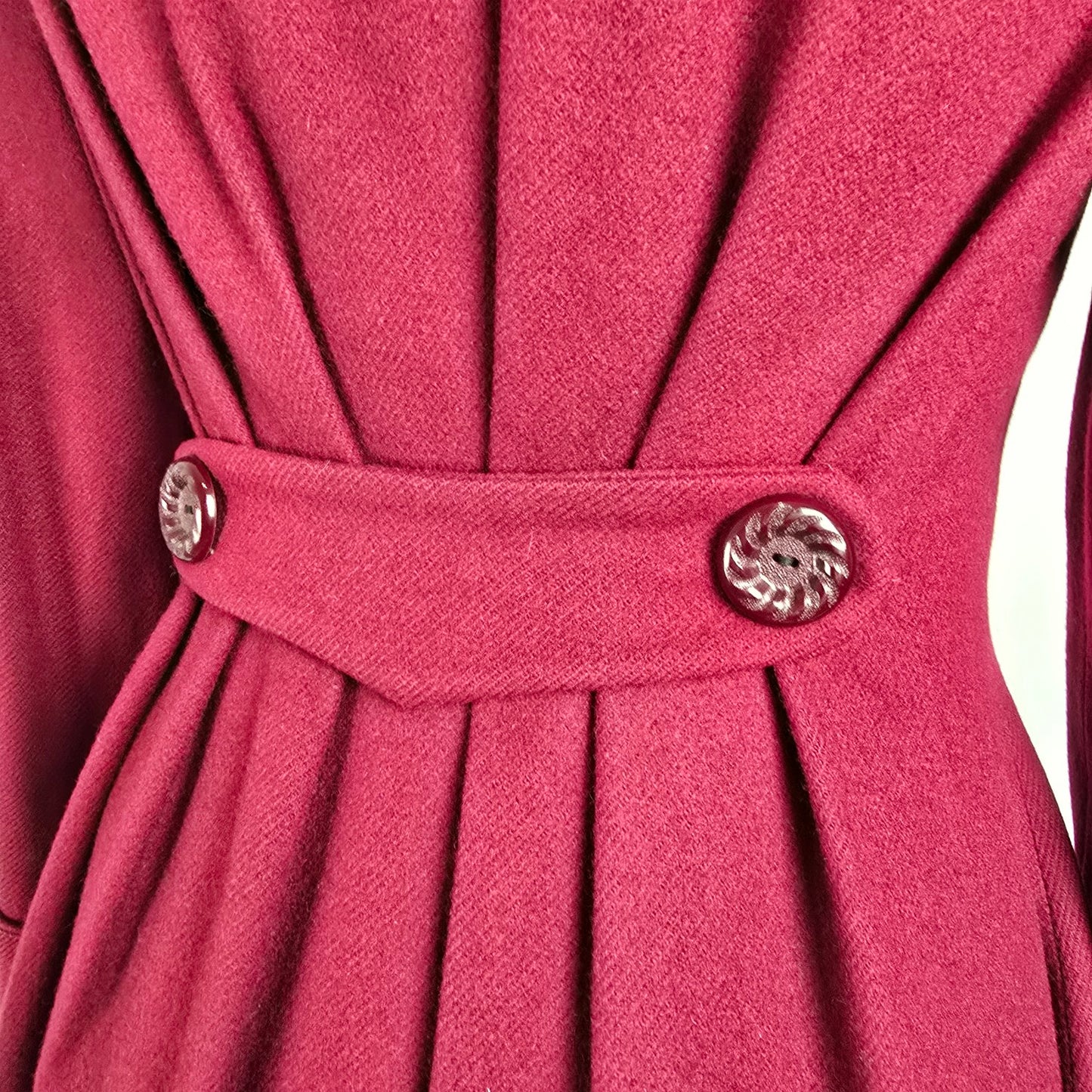 1940s Burgundy Wool Fur Trimmed Collar Button Up Coat Size S