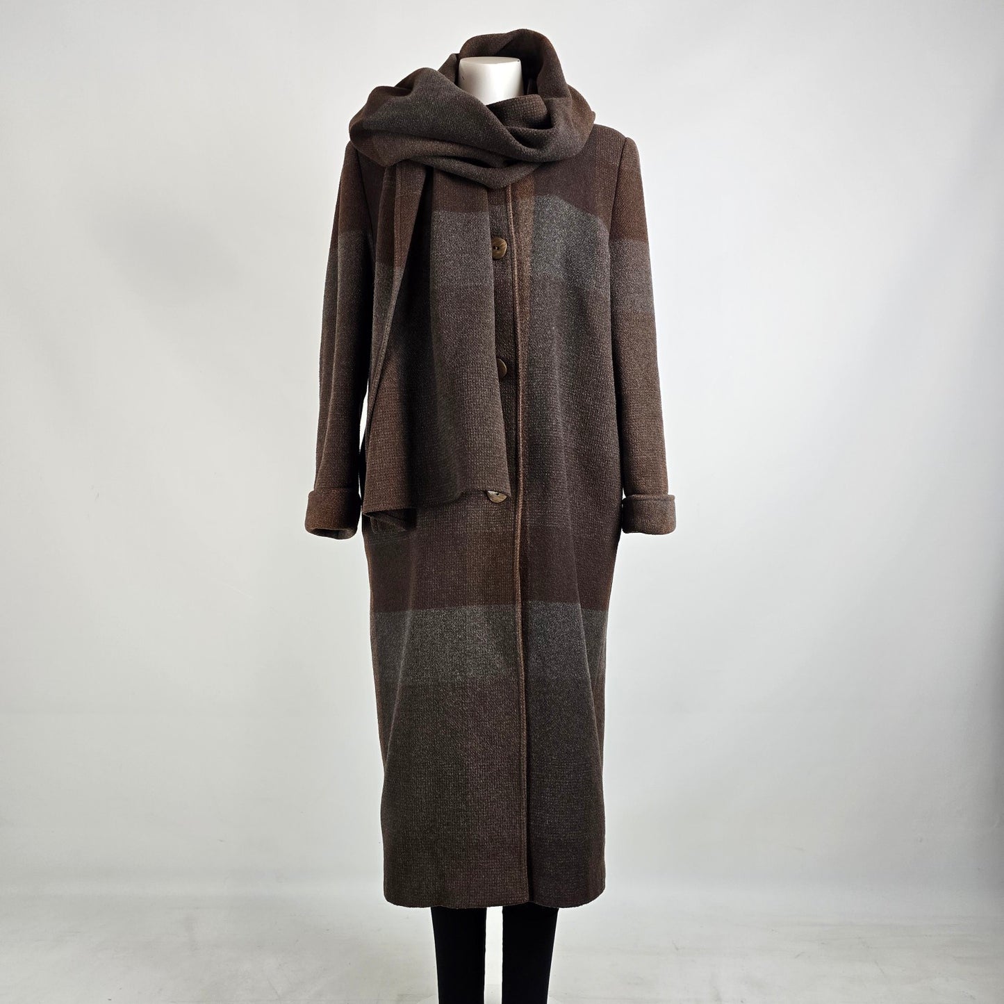 Vintage Novelti Brown Wool Attached Scarf Button Up Jacket Size 11/12