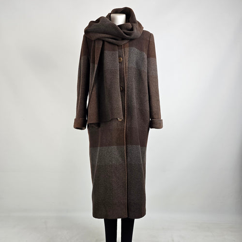 Vintage Novelti Brown Wool Attached Scarf Button Up Jacket Size 11/12