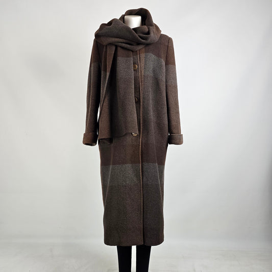 Vintage Novelti Brown Wool Attached Scarf Button Up Jacket Size 11/12