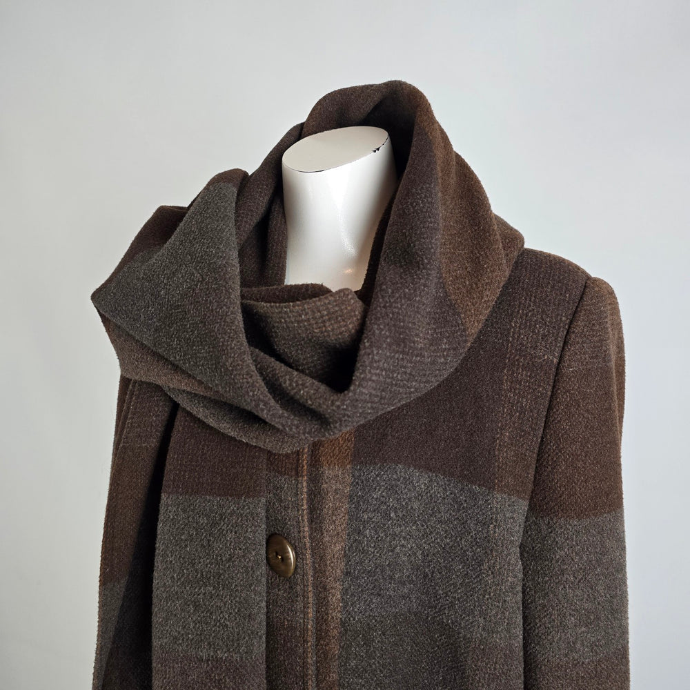Vintage Novelti Brown Wool Attached Scarf Button Up Jacket Size 11/12