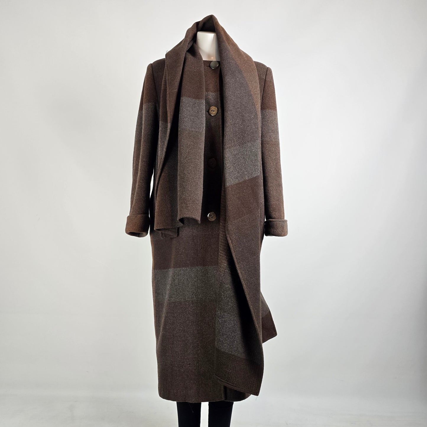 Vintage Novelti Brown Wool Attached Scarf Button Up Jacket Size 11/12