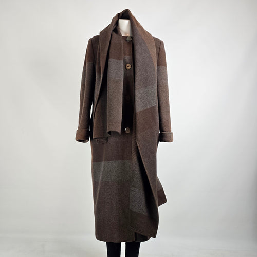 Vintage Novelti Brown Wool Attached Scarf Button Up Jacket Size 11/12