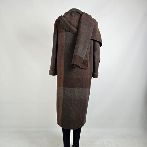 Vintage Novelti Brown Wool Attached Scarf Button Up Jacket Size 11/12