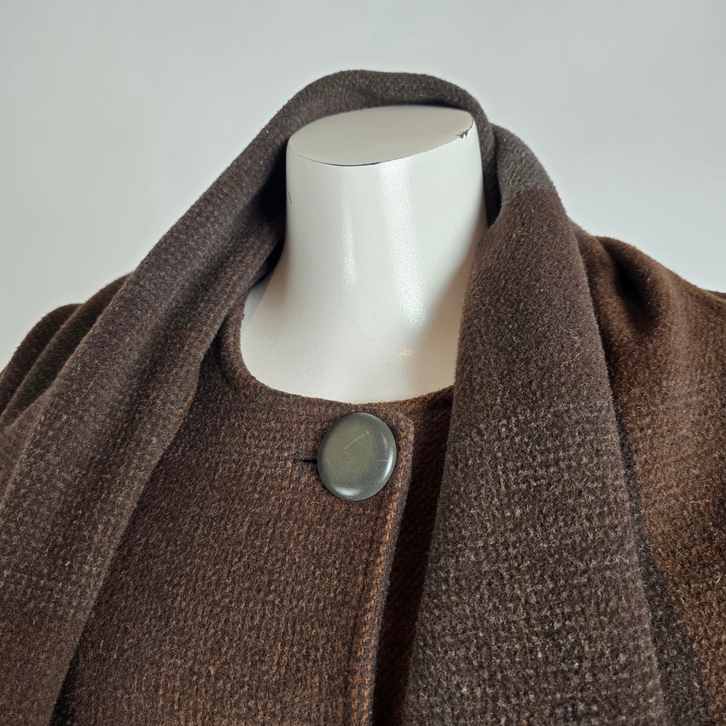 Vintage Novelti Brown Wool Attached Scarf Button Up Jacket Size 11/12