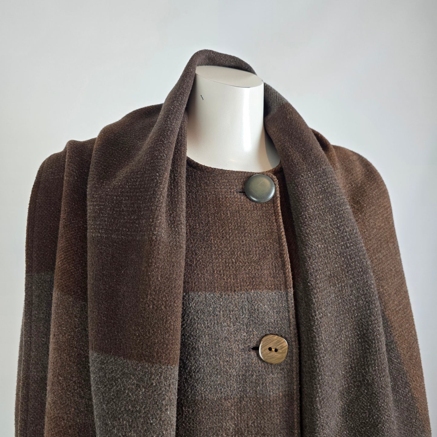 Vintage Novelti Brown Wool Attached Scarf Button Up Jacket Size 11/12