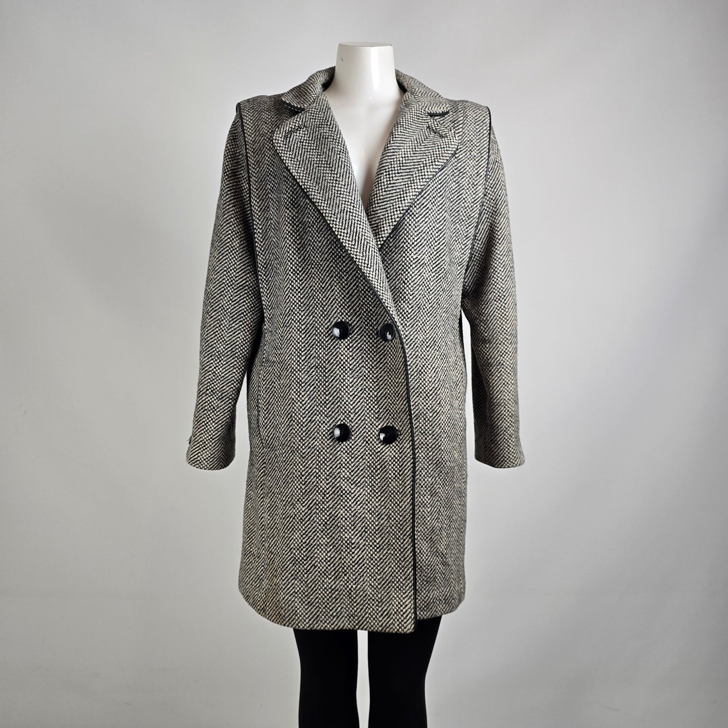 Vintage Collection Elegante Wool Black Button Up Collared Jacket Size 7/8