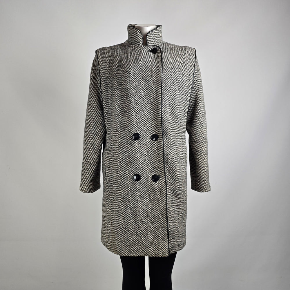Vintage Collection Elegante Wool Black Button Up Collared Jacket Size 7/8