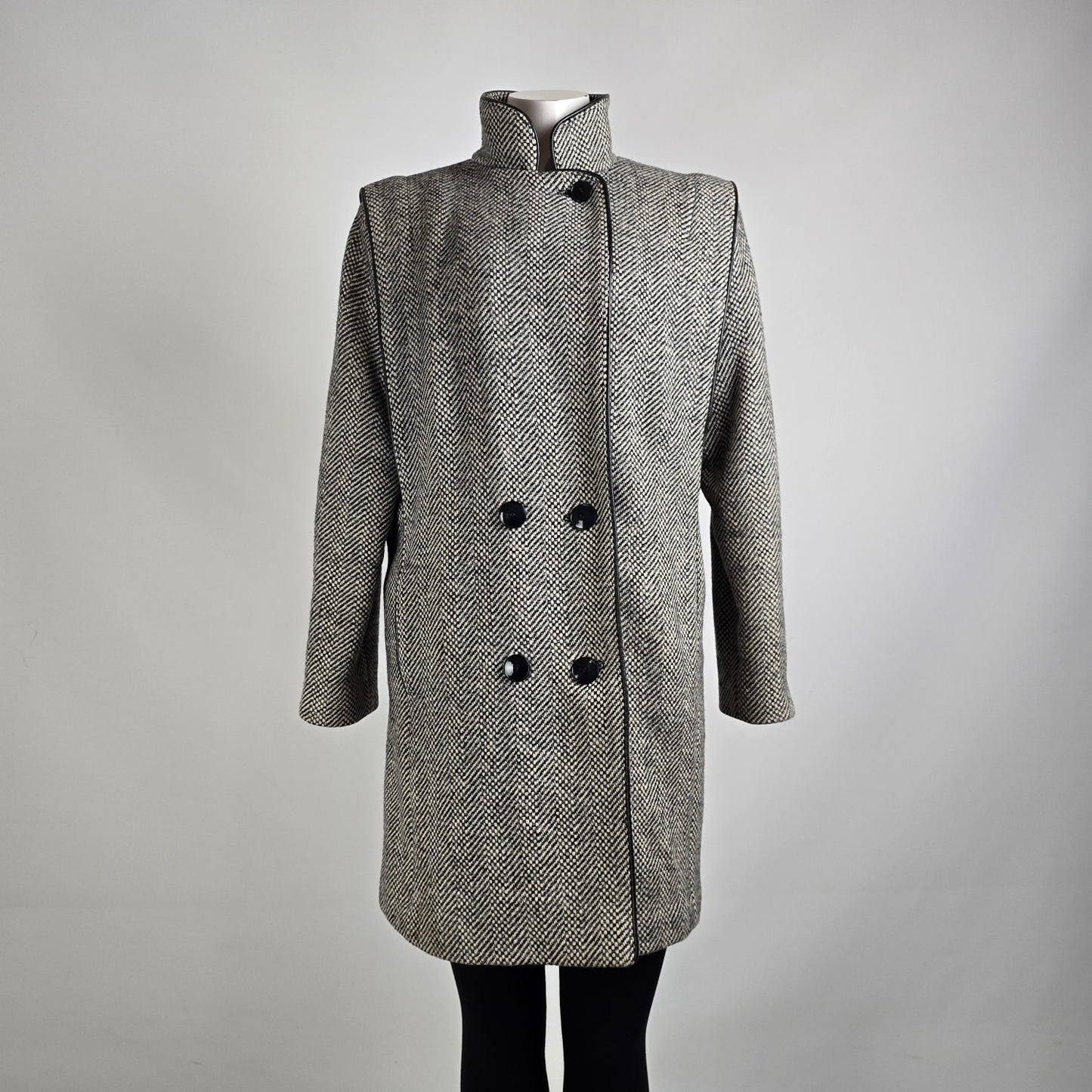 Vintage Collection Elegante Wool Black Button Up Collared Jacket Size 7/8