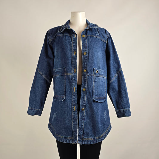 Vintage Distressed Button Up Denim Light Jacket Size L
