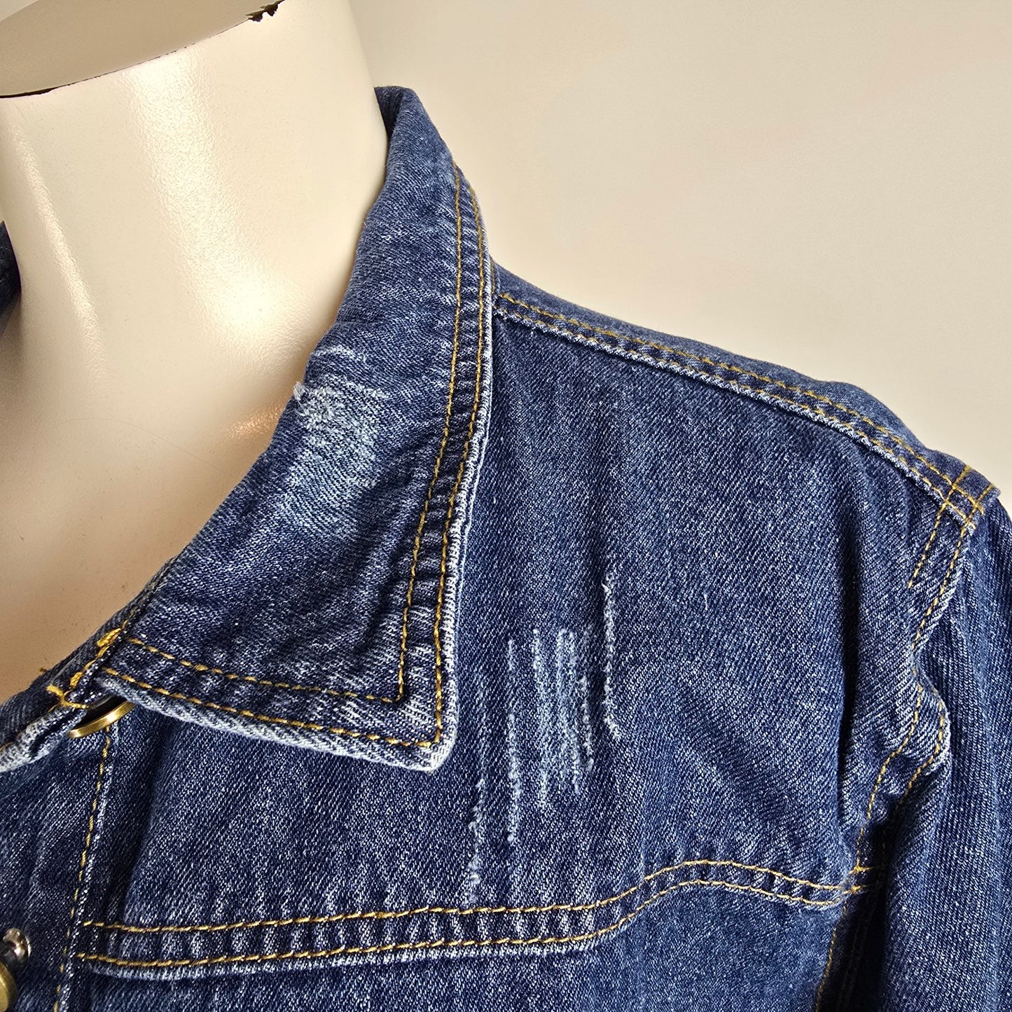 Vintage Distressed Button Up Denim Light Jacket Size L