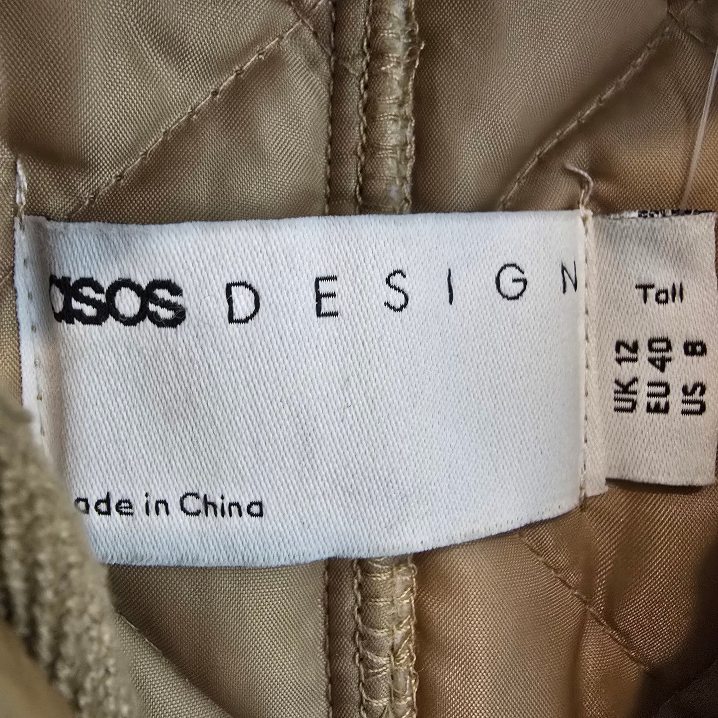 ASOS Design Longline Quilted Camel Jacket Size 8