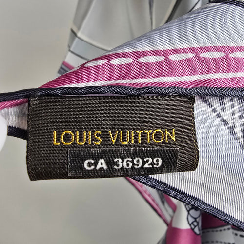 Louis Vuitton Grey & Pink Chain & Purse Handle Print Silk Scarf