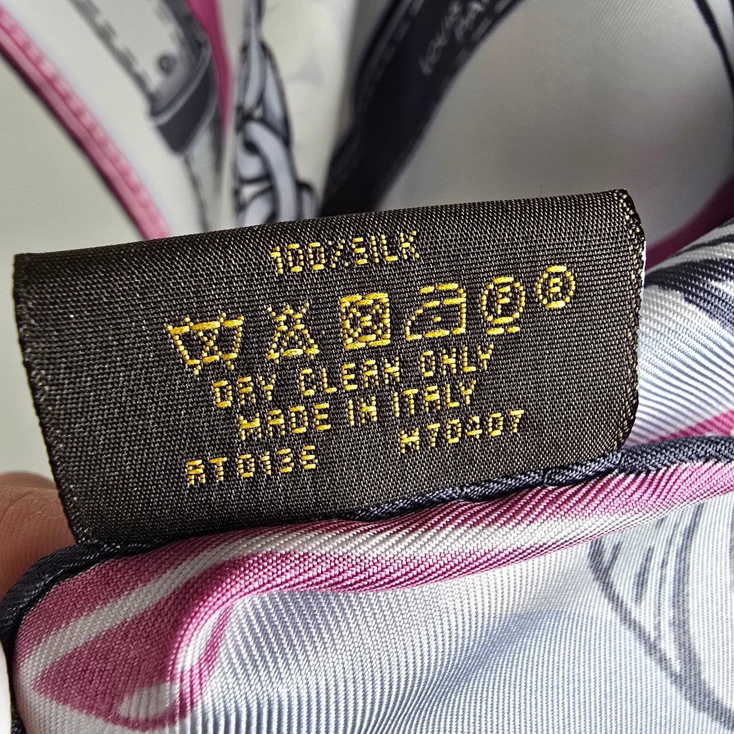 Louis Vuitton Grey & Pink Chain & Purse Handle Print Silk Scarf