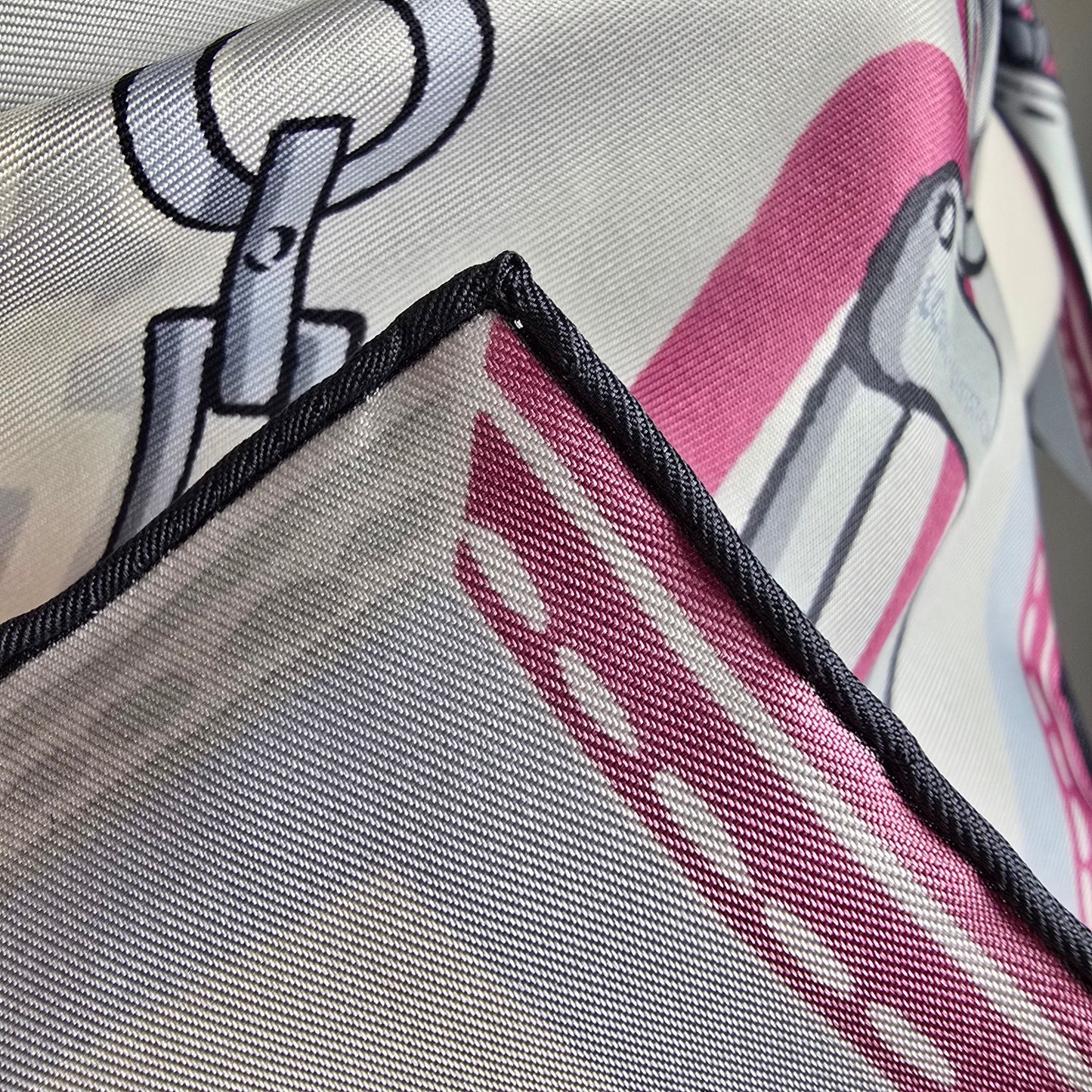 Louis Vuitton Grey & Pink Chain & Purse Handle Print Silk Scarf