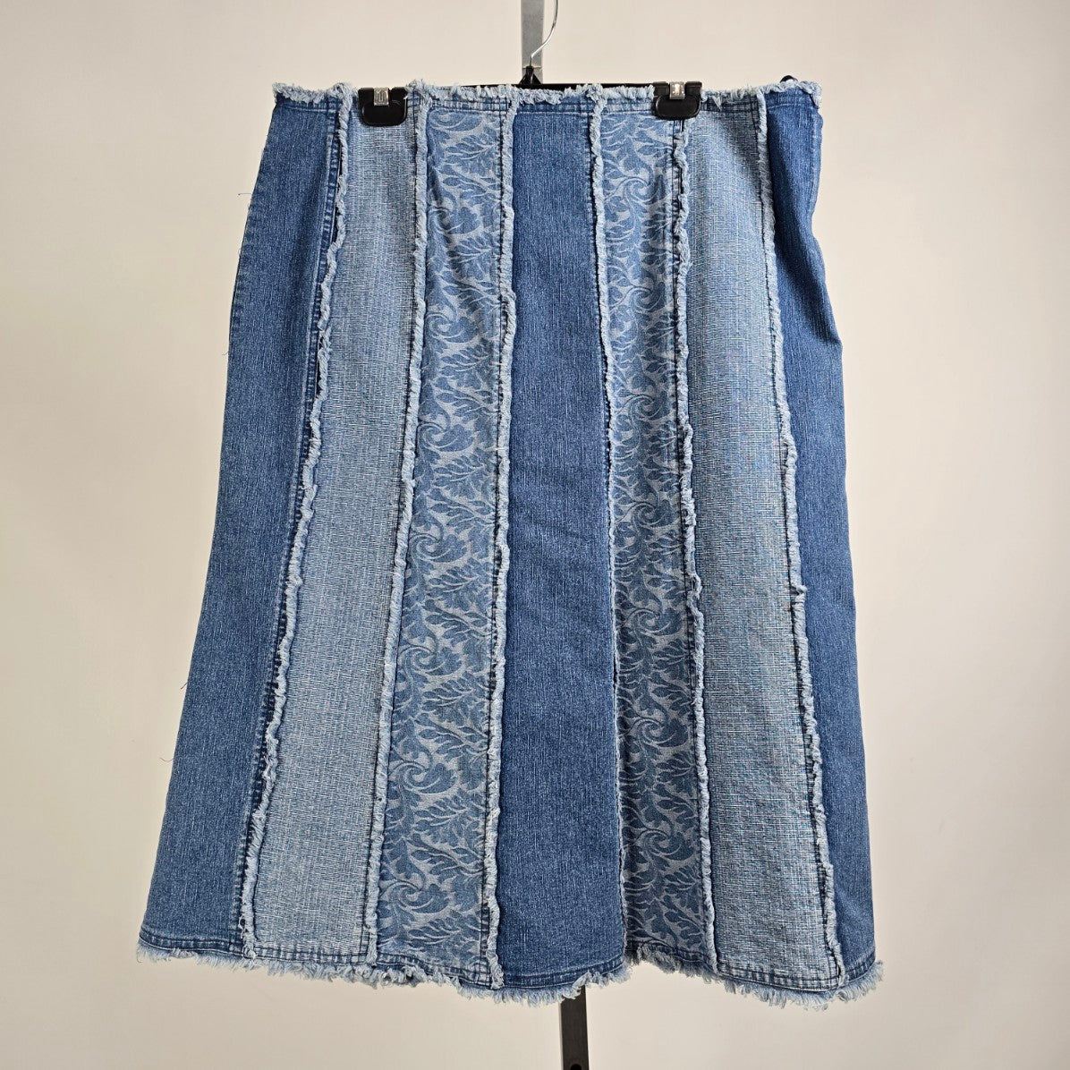 Simon Chang Blue Cotton Patchwork Midi Skirt Size 16