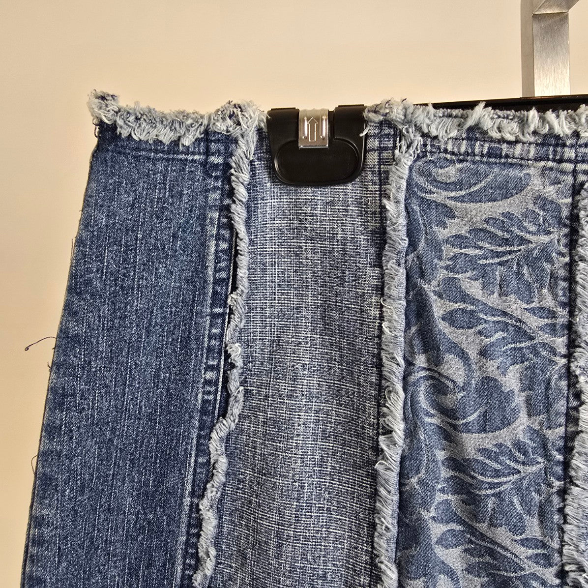 Simon Chang Blue Cotton Patchwork Midi Skirt Size 16