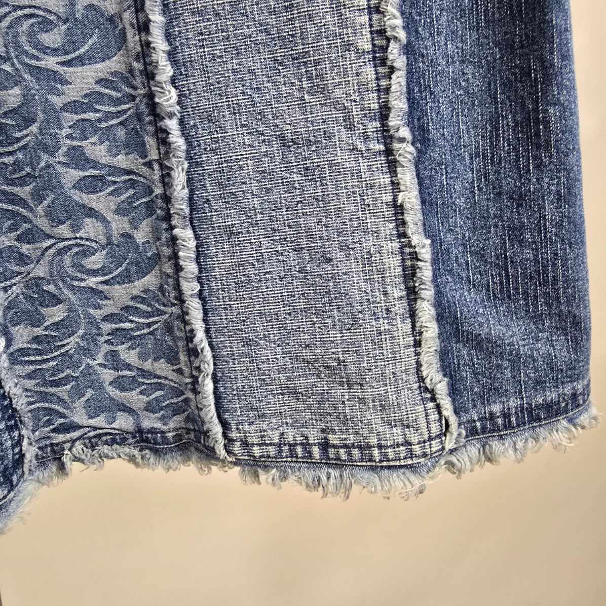 Simon Chang Blue Cotton Patchwork Midi Skirt Size 16