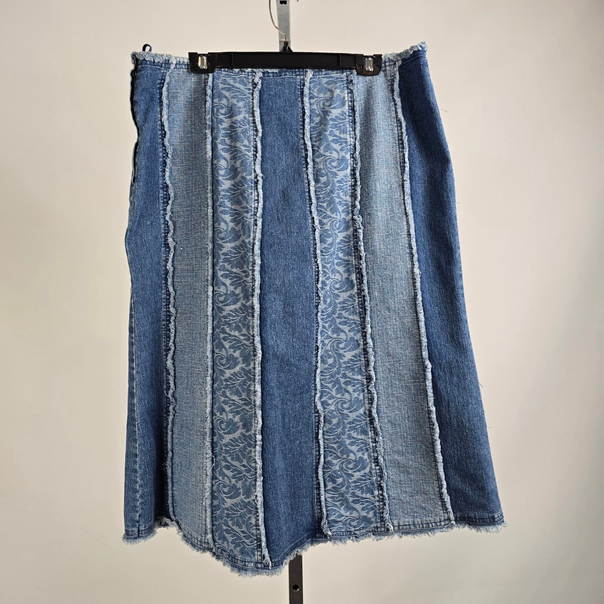 Simon Chang Blue Cotton Patchwork Midi Skirt Size 16