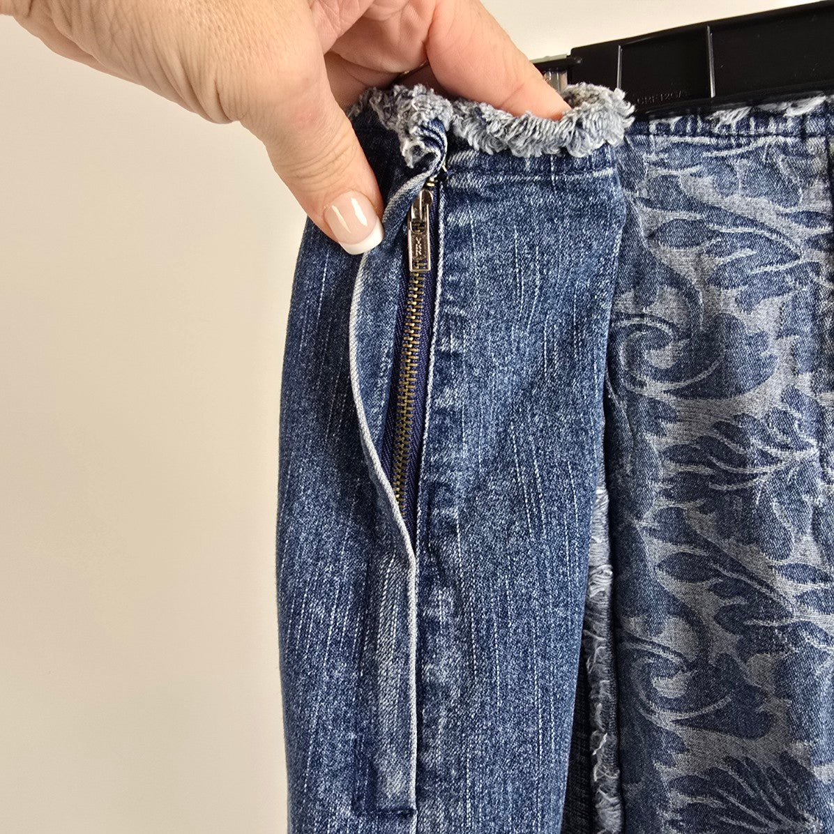 Simon Chang Blue Cotton Patchwork Midi Skirt Size 16