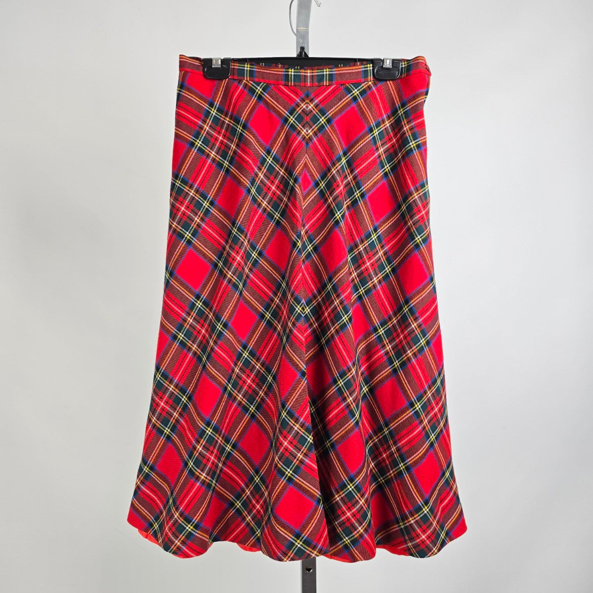 Vintage Al Jean Red Plaid Wool Midi Skirt Size XS/S