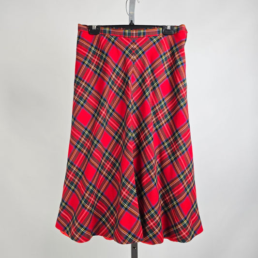 Vintage Al Jean Red Plaid Wool Midi Skirt Size XS/S